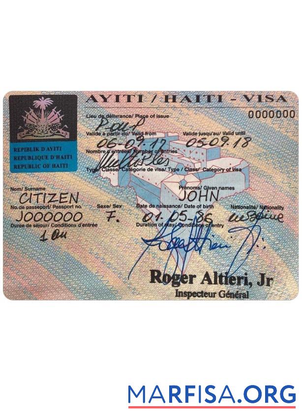 Blank Haiti visa example